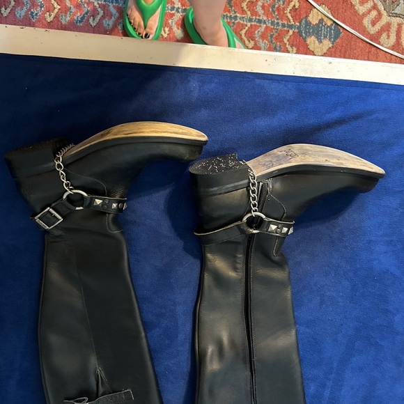 Black John Fluevog boots with chain detail. - Picture 3 of 6